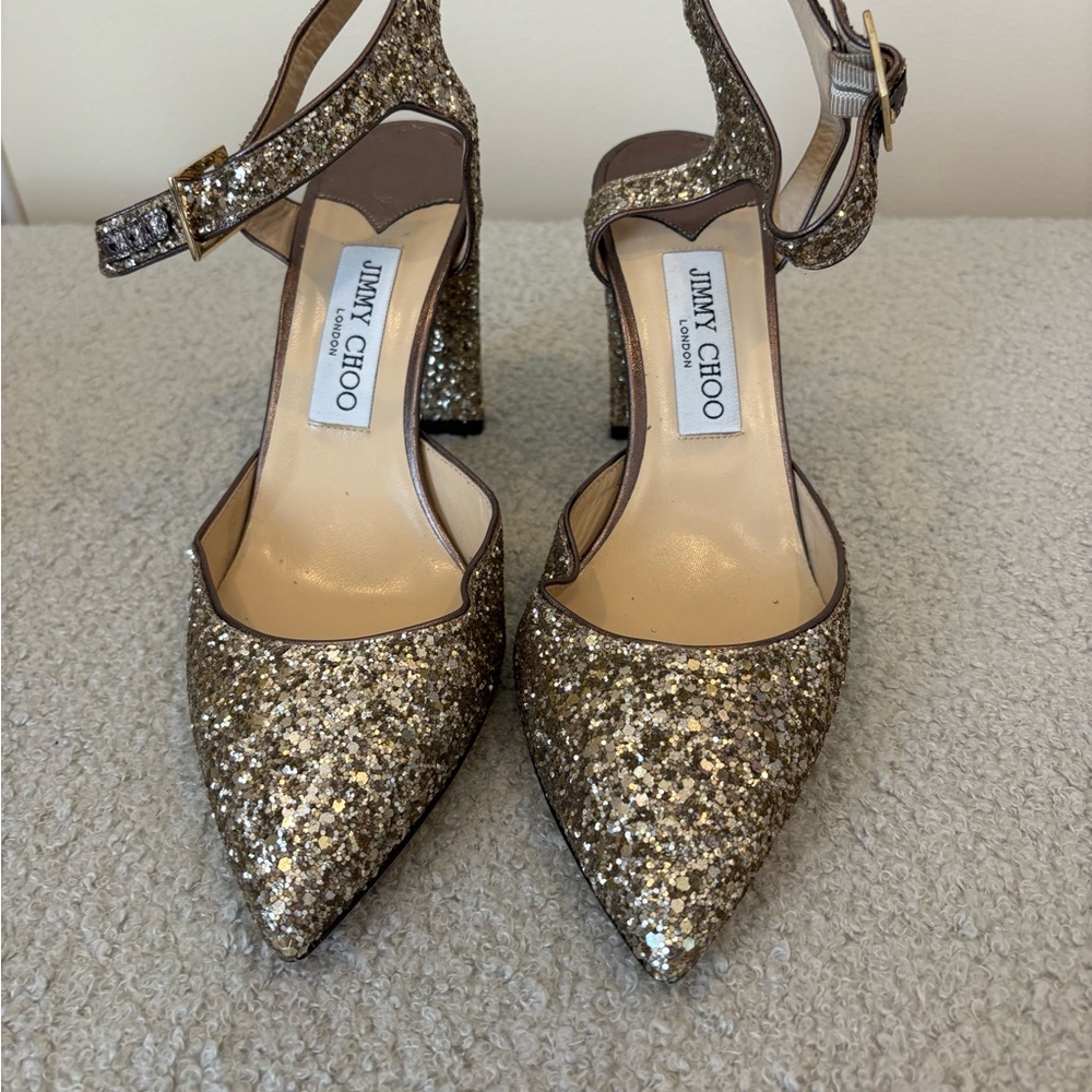 Jimmy Choo Sparkling Gold Glitter Heels